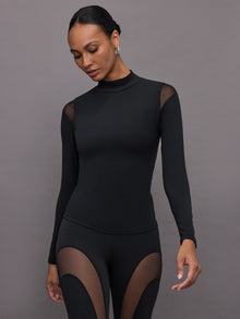 Sheer Spliced Mock Neck in Melt | Black