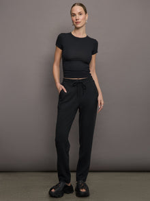 Cap Sleeve Ruched Top in Ribbed Jersey | Black
