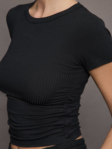 Cap Sleeve Ruched Top in Ribbed Jersey | Black