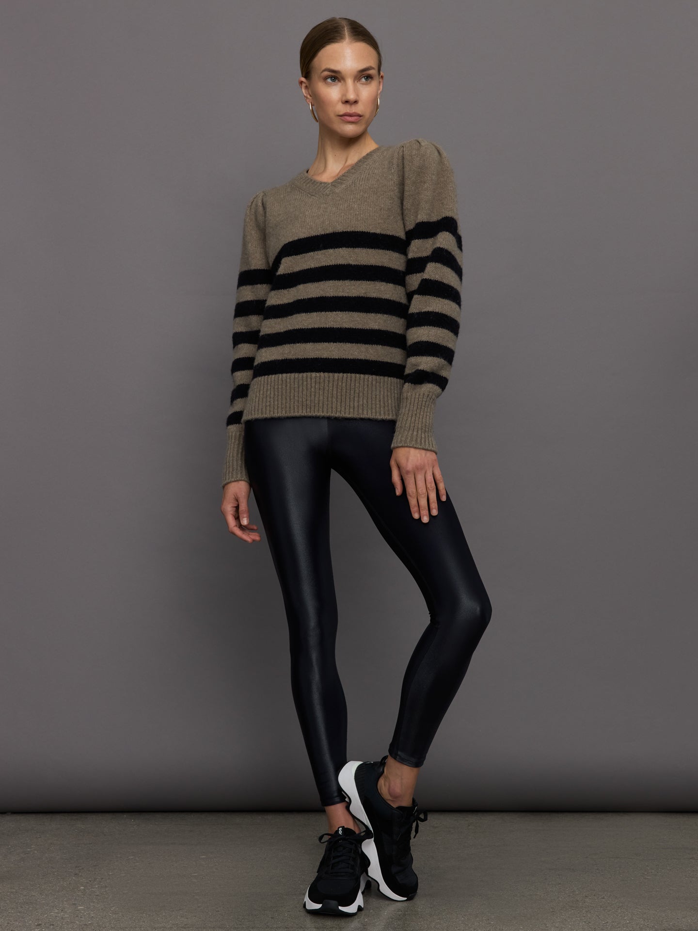 Striped Puff Sleeve Sweater | Stone/ Black