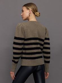 Striped Puff Sleeve Sweater | Stone/ Black
