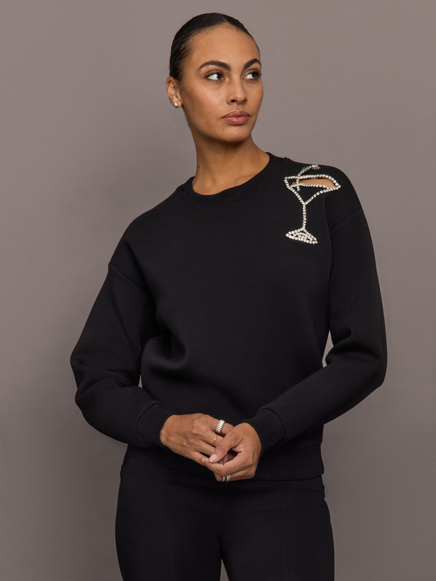 Martini Embellished Sweatshirt in Scuba | Black
