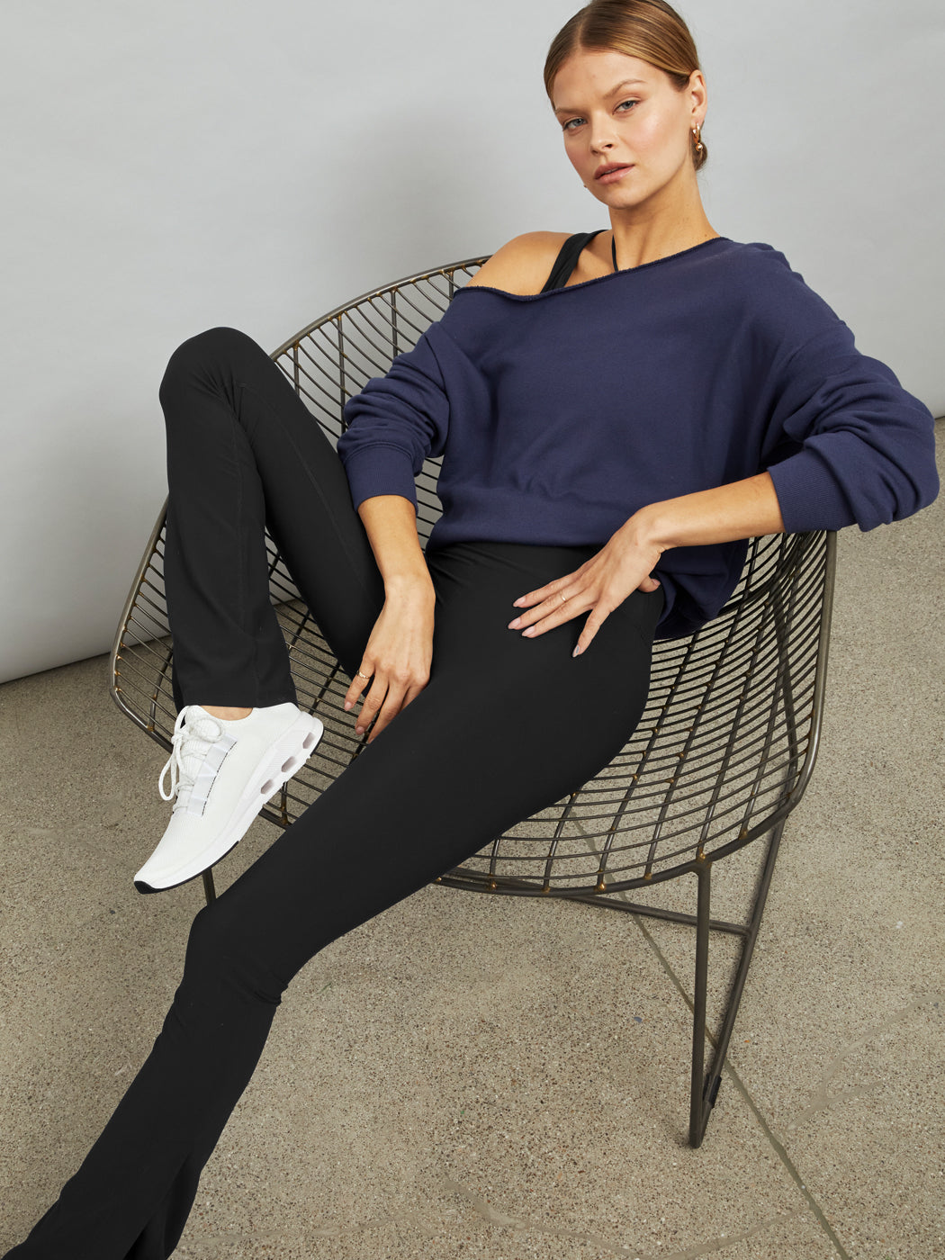 Off Shoulder Sweatshirt in French Terry | Navy Blazer