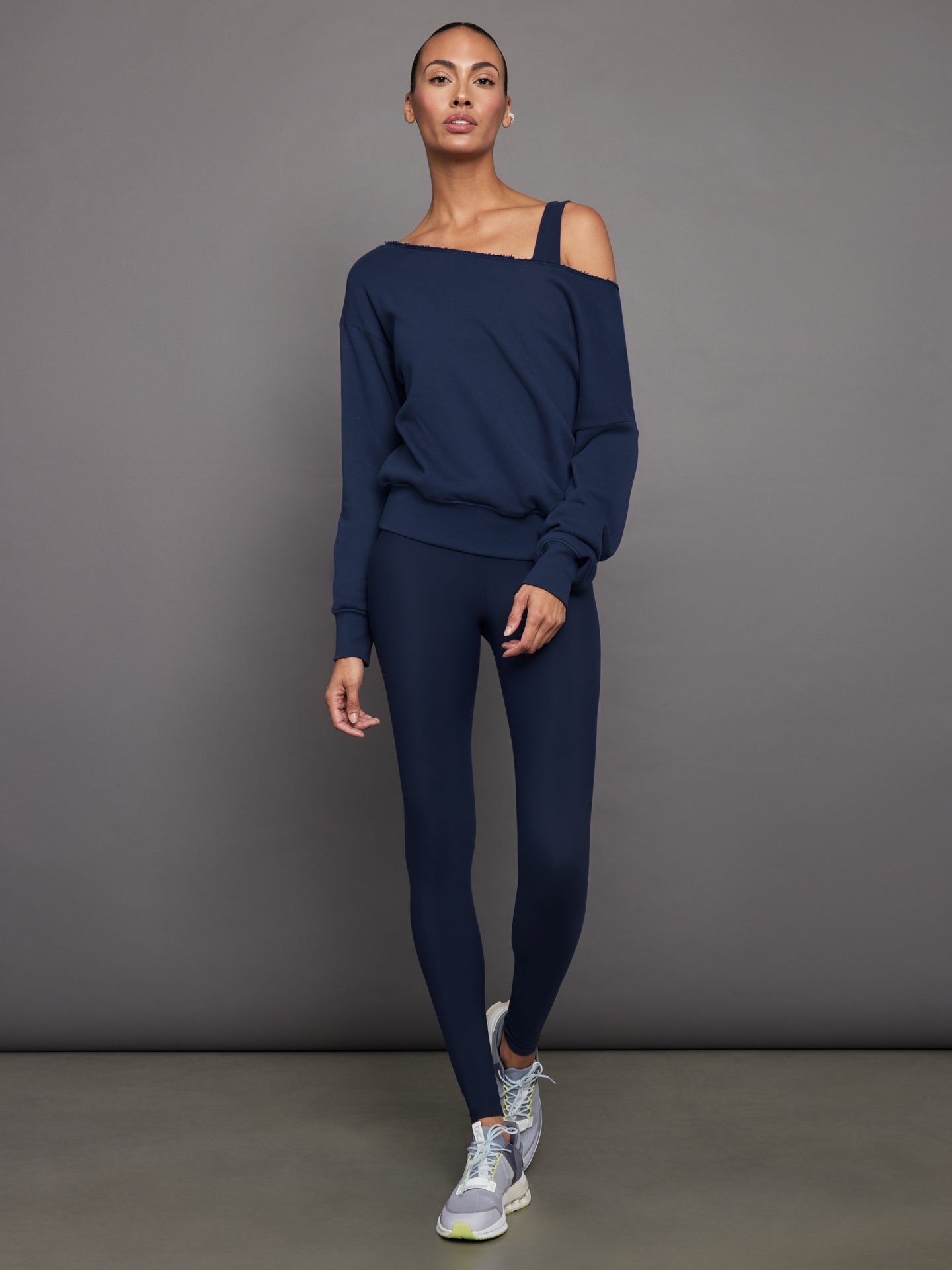 Off Shoulder Sweatshirt in French Terry | Navy Blazer