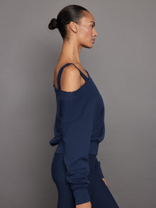 Off Shoulder Sweatshirt in French Terry | Navy Blazer