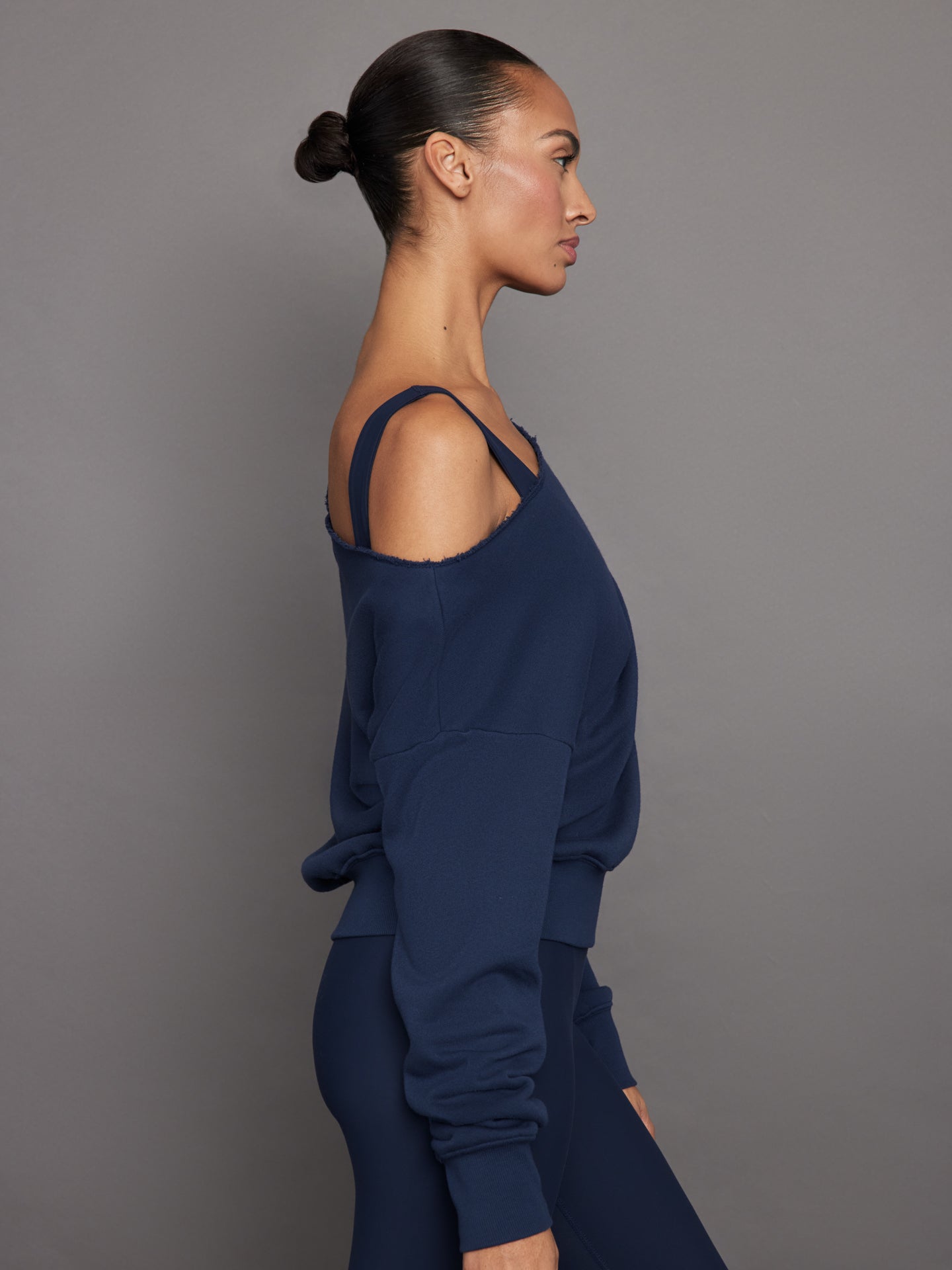Off Shoulder Sweatshirt in French Terry | Navy Blazer