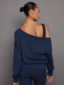 Off Shoulder Sweatshirt in French Terry | Navy Blazer