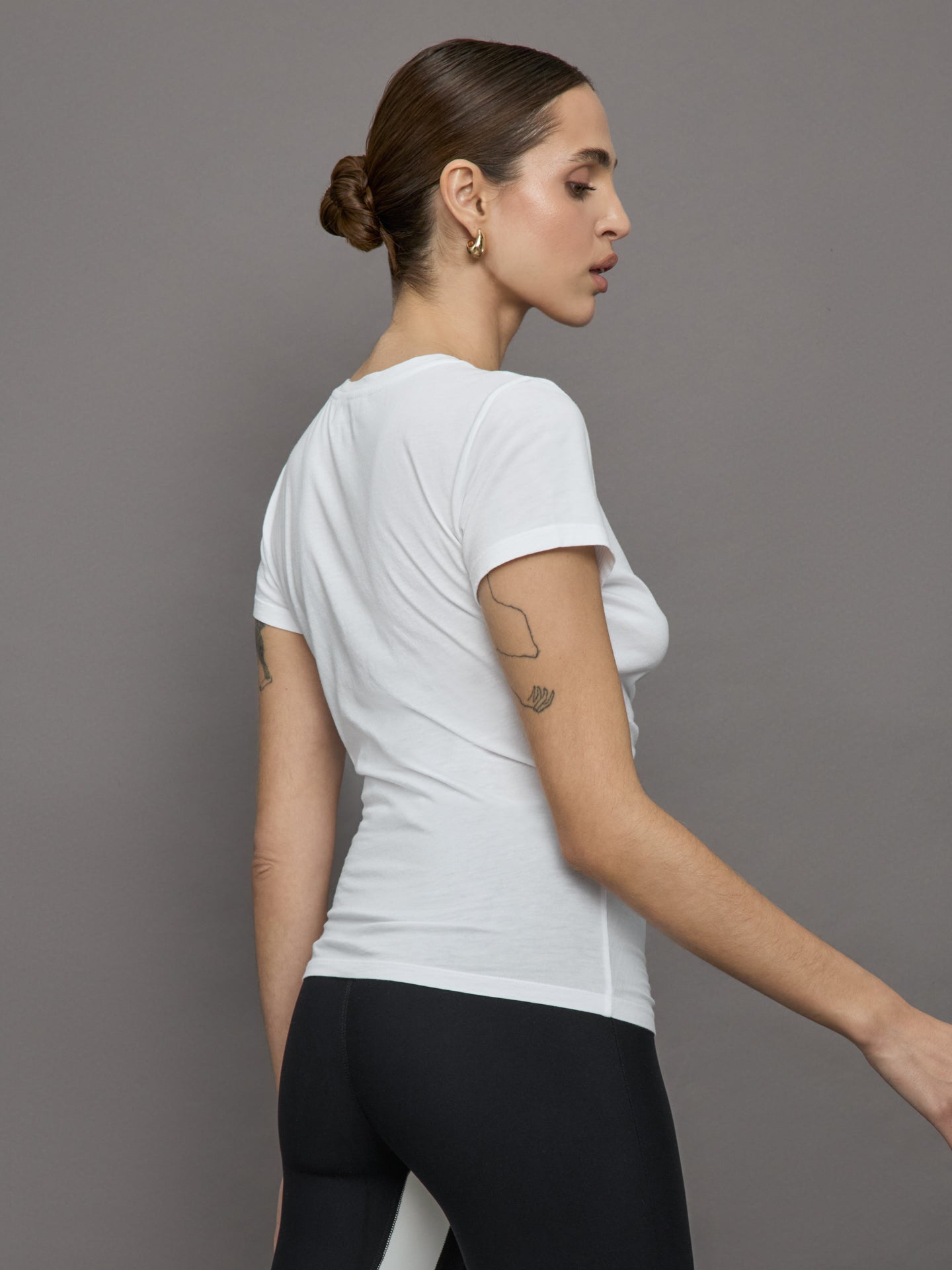 Short Sleeve Ruched Front Tee | White