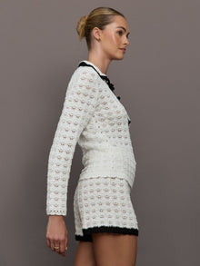 Crochet Long Sleeve Polo Top | Ivory