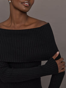 Off Shoulder Fold Over Sweater | Black