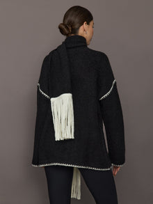 Sweater with Scarf | Black/Cream