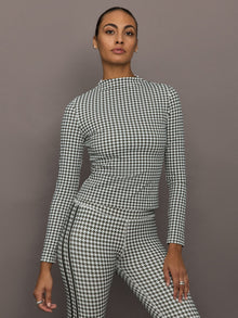 Houndstooth Mock Neck Top | Ivory / Faded Black