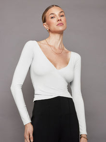 Carbon38 | Long Sleeve Wrap Top In Melt | White