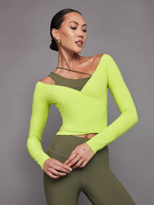 Long Sleeve Wrap Top in Melt | Acid Lime