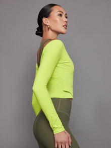 Long Sleeve Wrap Top in Melt | Acid Lime