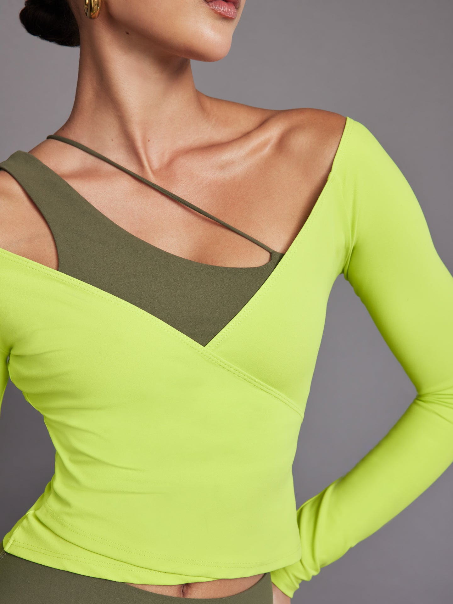 Long Sleeve Wrap Top in Melt | Acid Lime