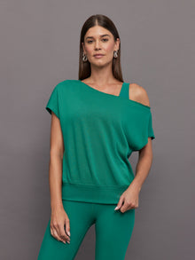 Short Sleeve Off Shoulder Sweatshirt in French Terry | Malachite