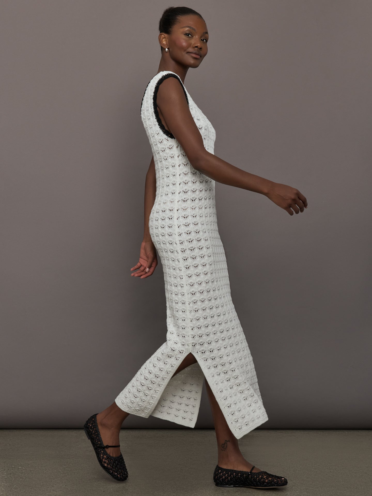Open Back Knit Crochet Dress | Ivory