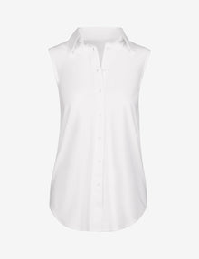 Classic Sleeveless Oversized Button Down Shirt::White::Main