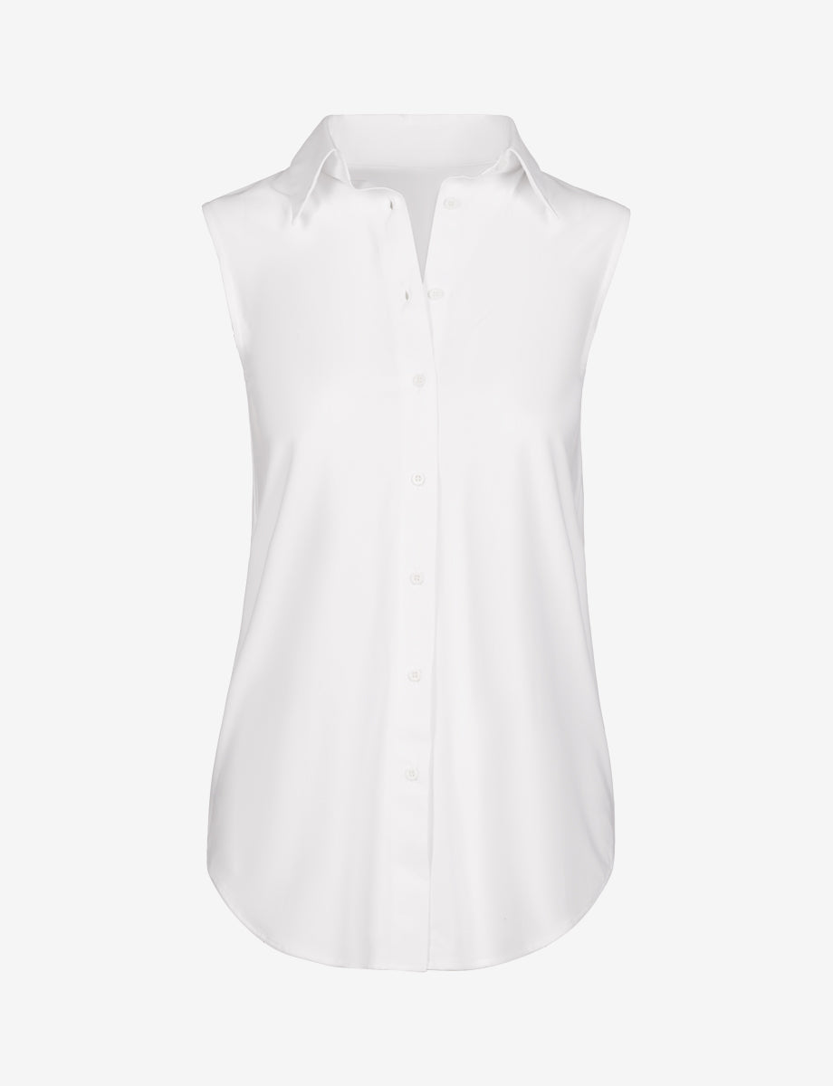 Classic Sleeveless Oversized Button Down Shirt::White::Main