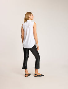 Classic Sleeveless Oversized Button Down Shirt::White::Back