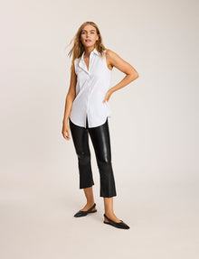 Classic Sleeveless Oversized Button Down Shirt::White::
