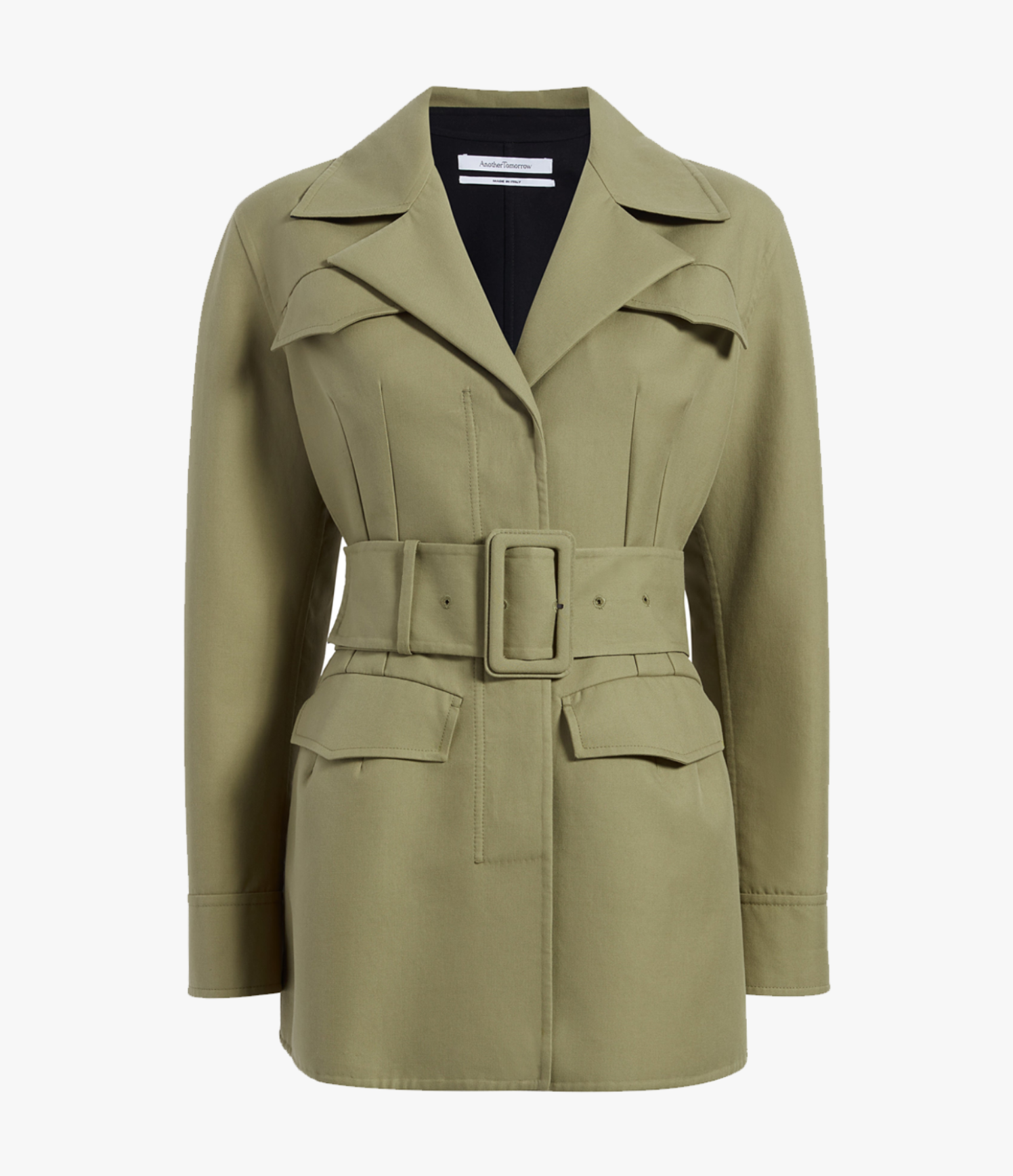 Another Tomorrow Contrast Jacket in Olive/Black – Cotton Women's Jacket