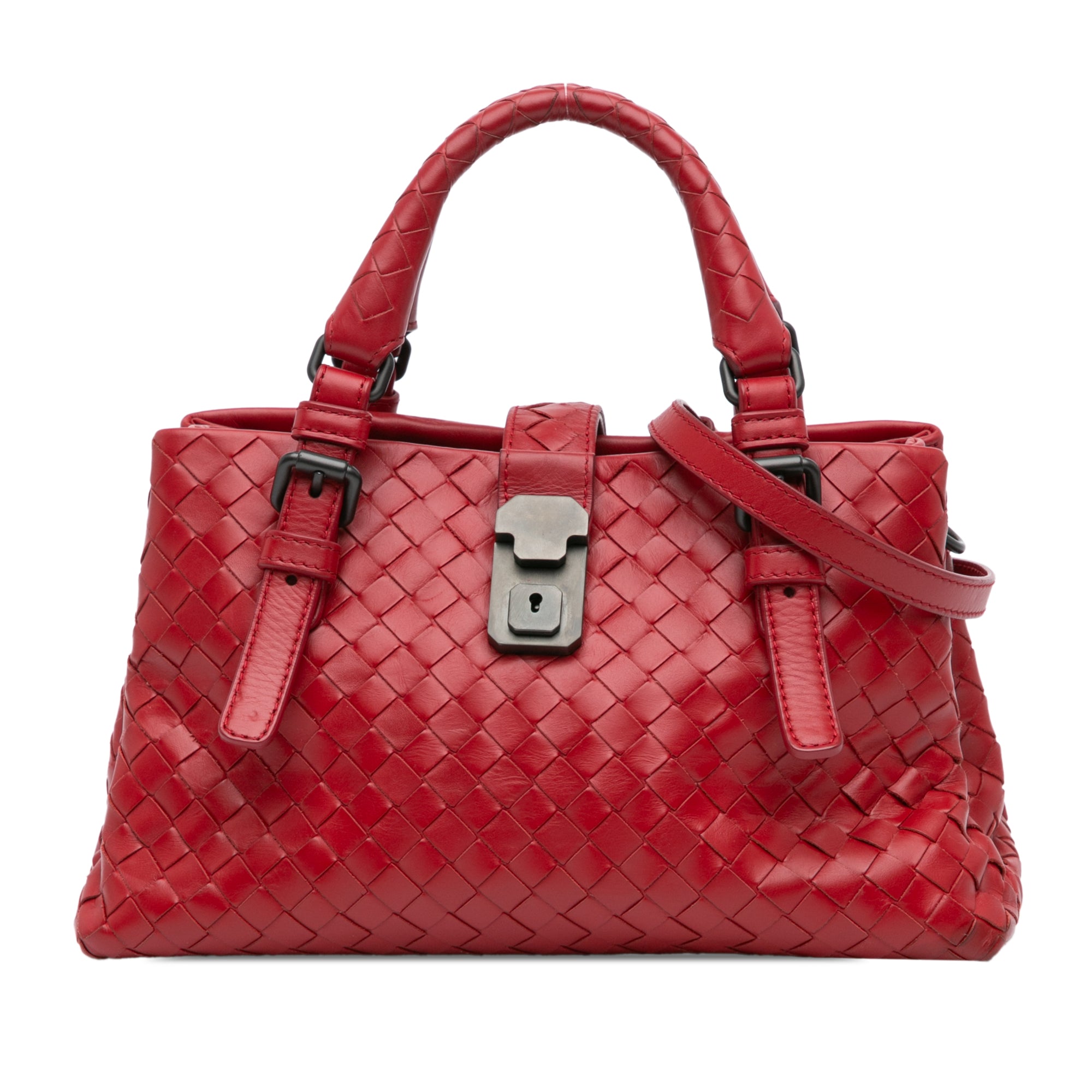 Bottega Veneta | Pre-Owned Mini Nappa Intrecciato Roma Satchel | Red/Dark Red
