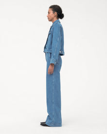 Another Tomorrow Cropped Denim Jacket in Light Blue Wash – Denim Women's Jacket