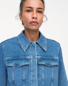Another Tomorrow Cropped Denim Jacket in Light Blue Wash – Denim Women's Jacket