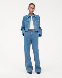 Another Tomorrow Cropped Denim Jacket in Light Blue Wash – Denim Women's Jacket