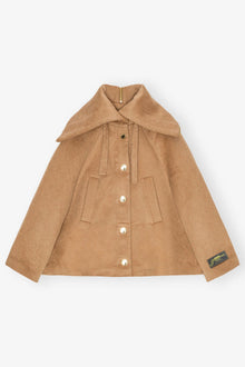 Camel Wool Blend Hooded Jacket | Latte