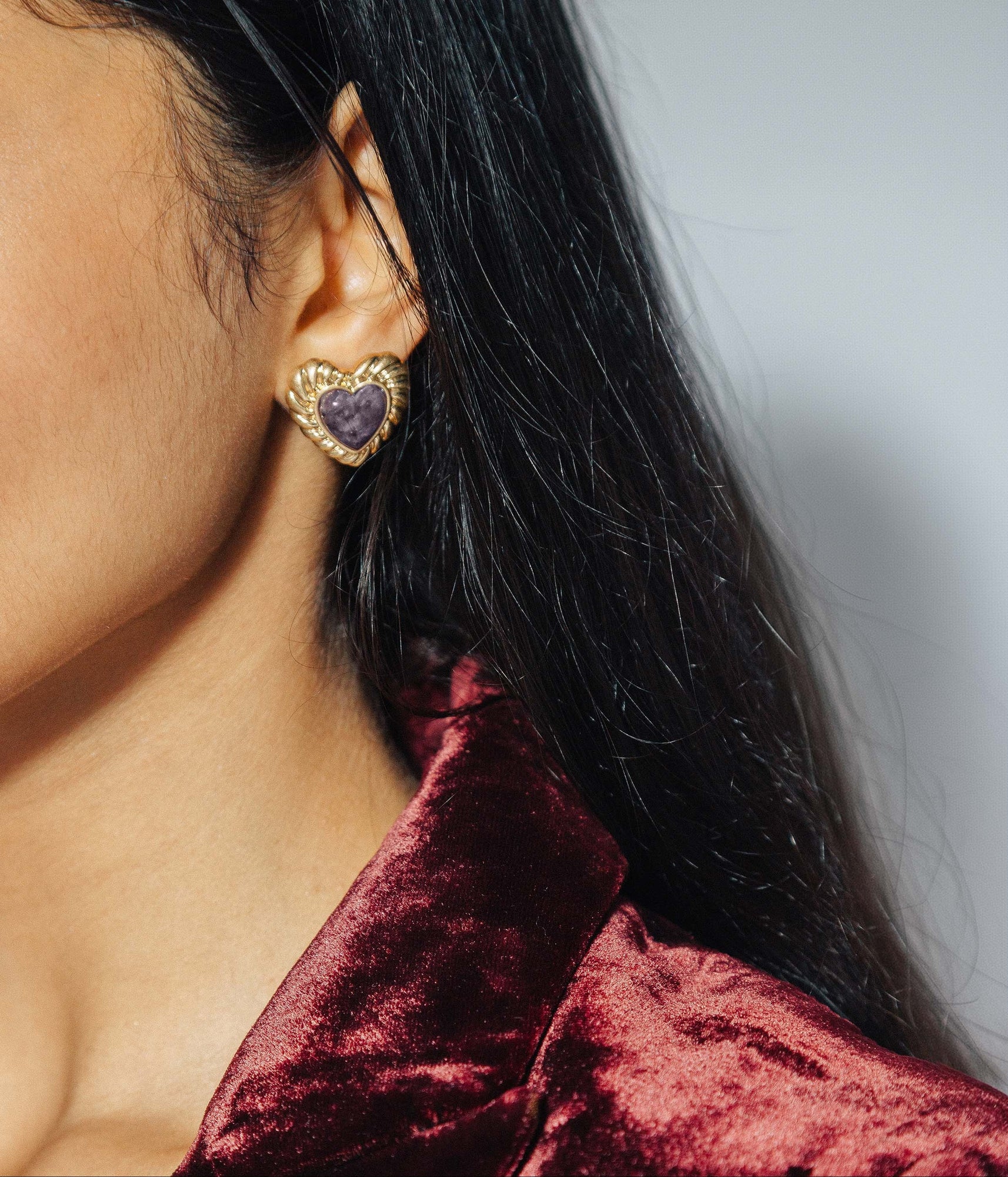 Camille Amethyst Heart Studs - Loren Hope