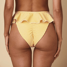 Women | Tamarindo Ruffle Bikini Bottom | Canary Stripe