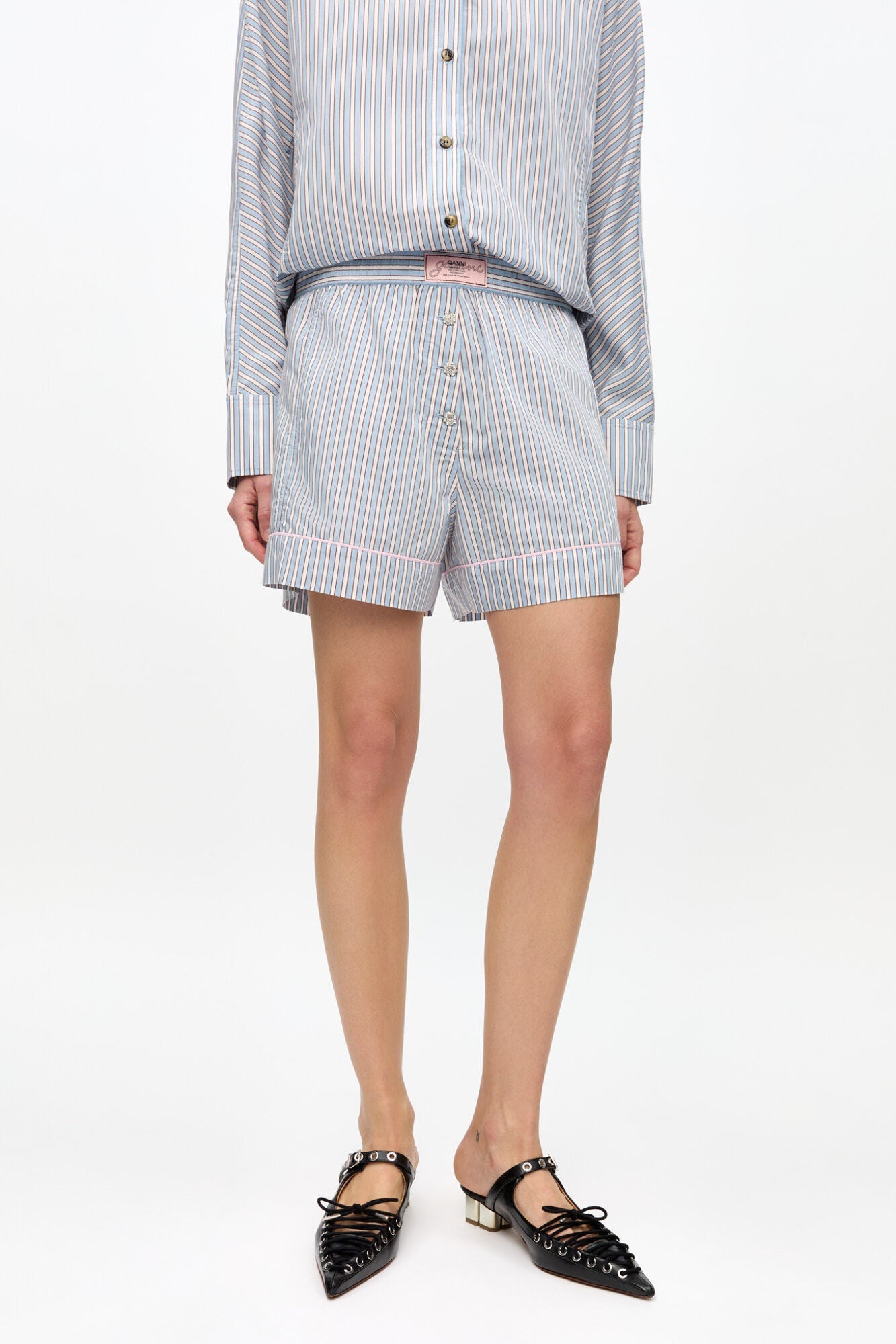 Candy Striped Elasticated Shorts | Soft Chambray