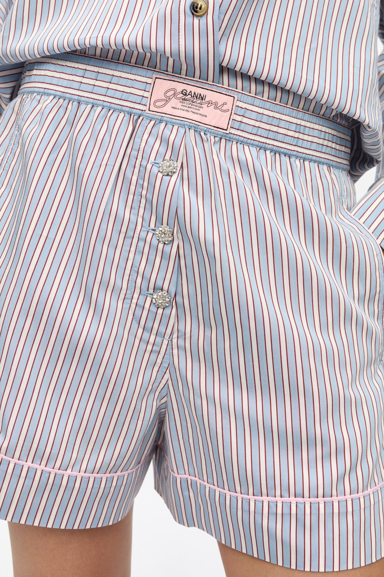 Candy Striped Elasticated Shorts | Soft Chambray