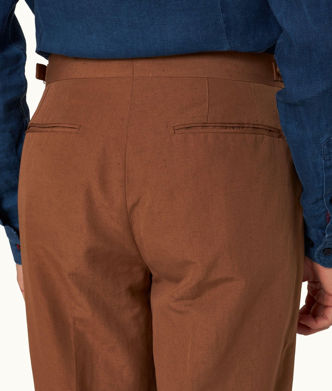 Carsyn Slim Fit Tapered Cotton-Linen Trousers Woven | Cinnamon Coffee