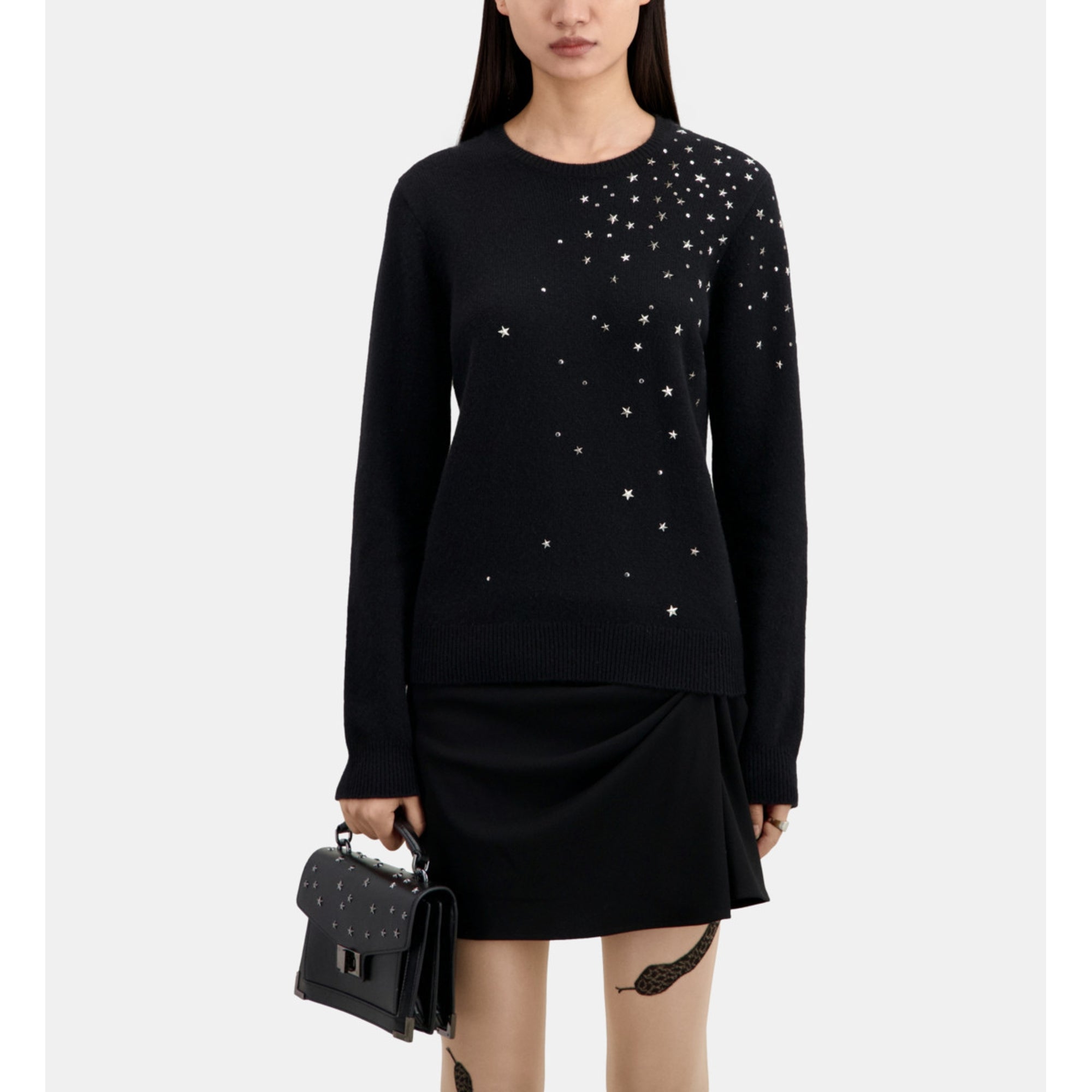 Cashmere Blend Sweater With Stars | Women | Black