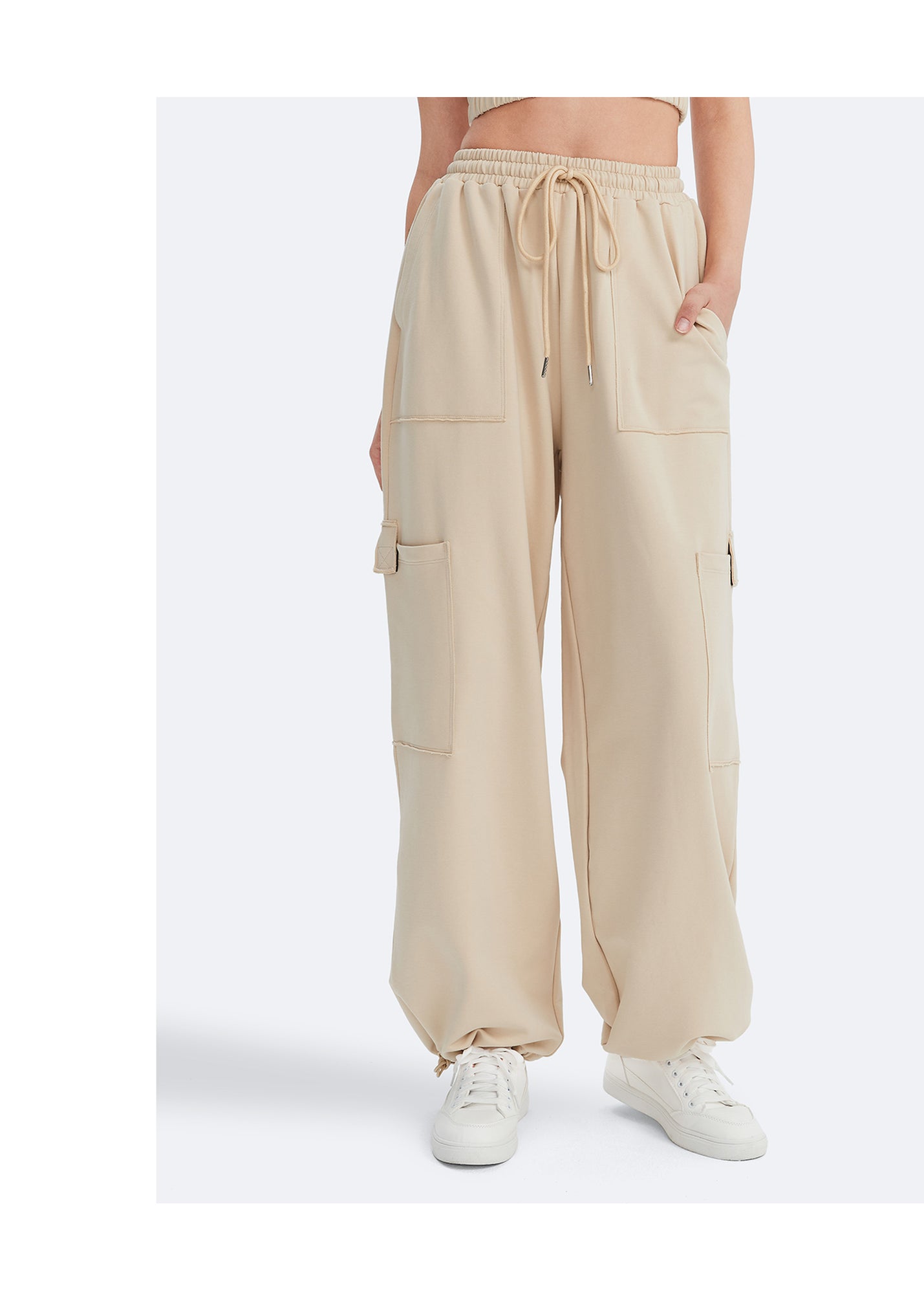 Casual Drawstring Waist Sweatpants | Oat Milk Beige