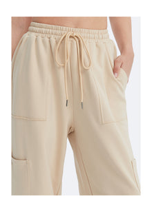 Casual Drawstring Waist Sweatpants | Oat Milk Beige