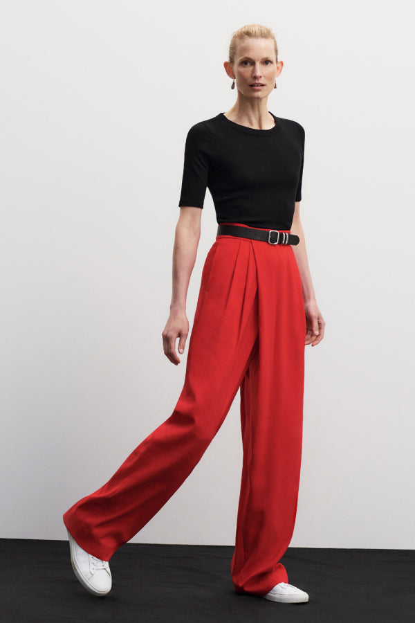 front image of a woman wearing the conway pants in maraschino | Exclude | ALT GRID