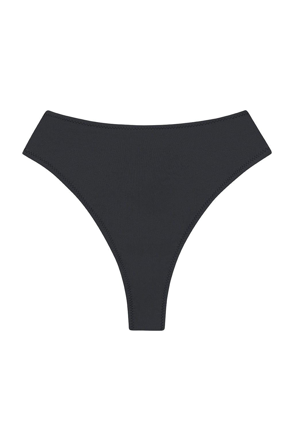 Charcoal bikini bottom with high-cut leg openings and wide waistband.
