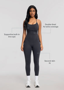 Contrology Crossback Bodysuit | Charcoal