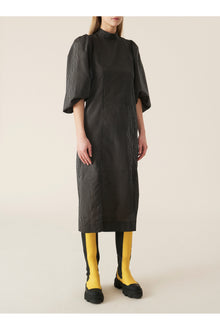 Check Seersucker Midi Dress | Black
