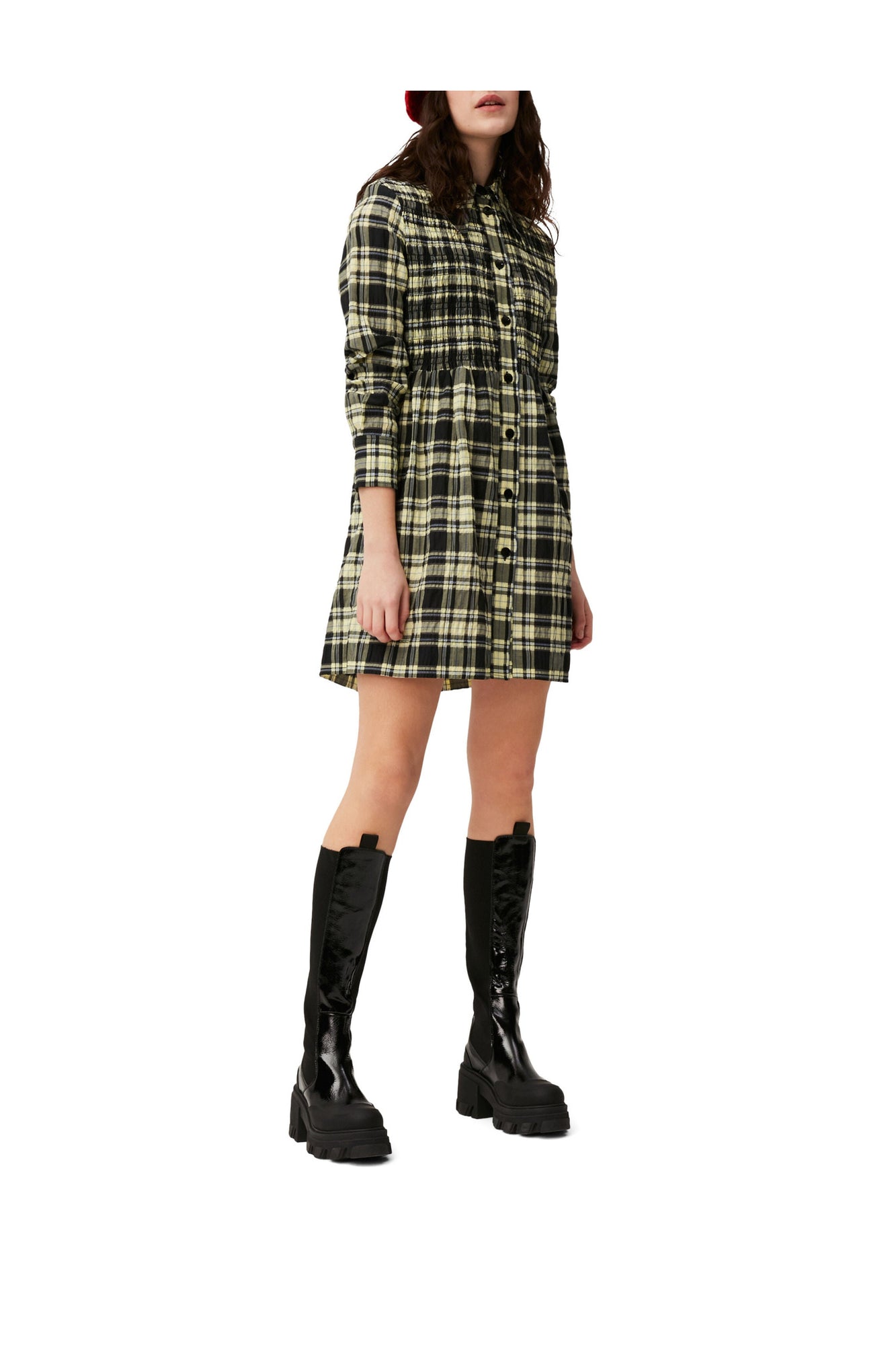 Checkered Seersucker Shirt Dress | Check Elfin Yellow