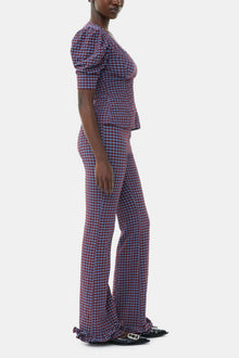 Checkered Stretch Seersucker Frill Trousers | Racing Red