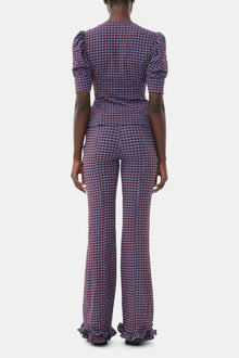 Checkered Stretch Seersucker Frill Trousers | Racing Red
