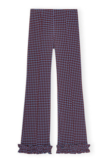 Checkered Stretch Seersucker Frill Trousers | Racing Red