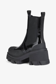 Cleated Heeled Mid Chelsea Boots in Naplack | Black
