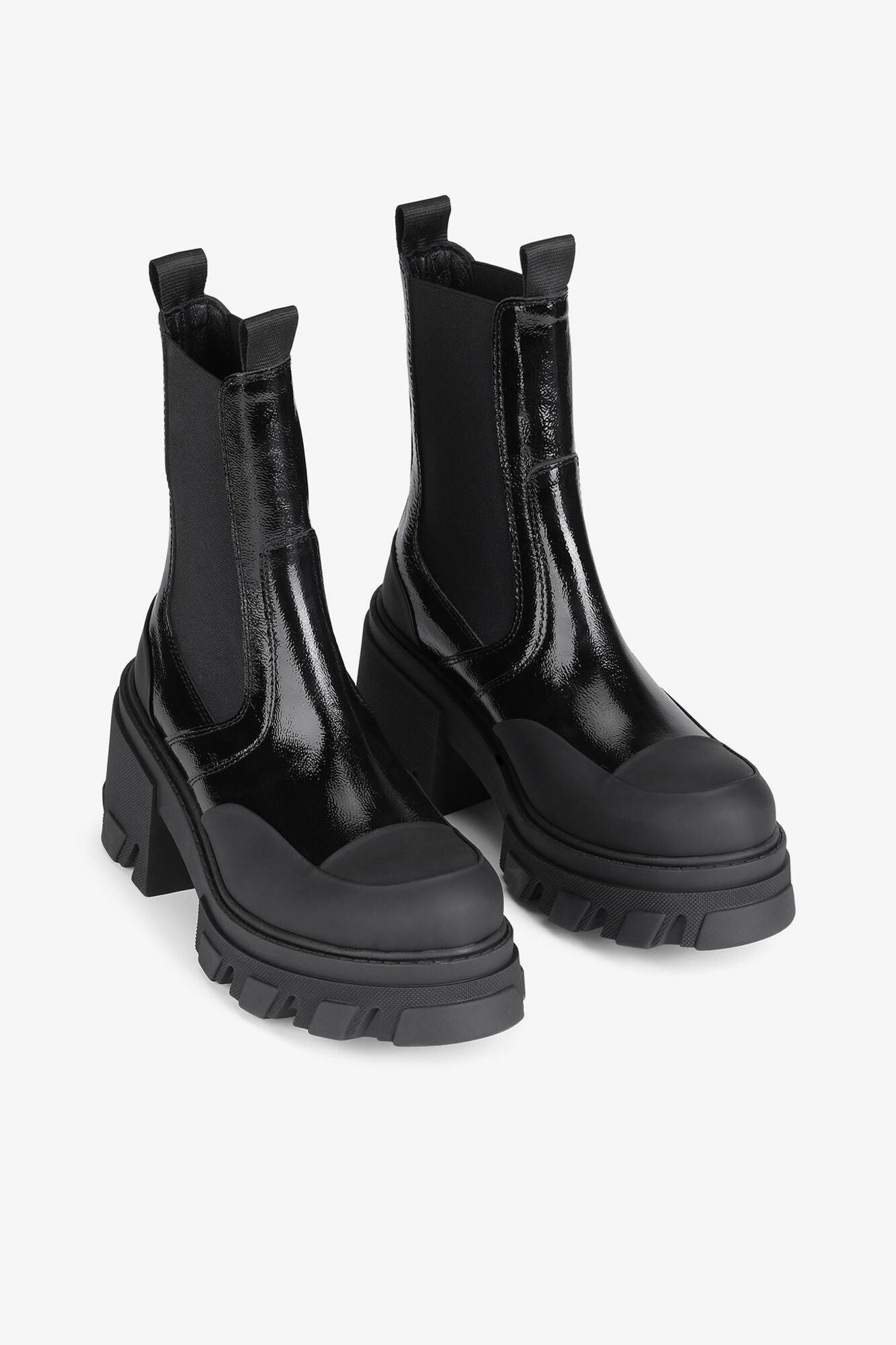 Cleated Heeled Mid Chelsea Boots in Naplack | Black